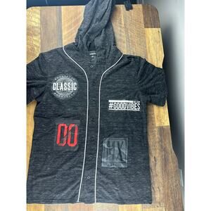 Carbon Hoodie Shirt Men's XXL Black Button Down Short Sleeve Baseball